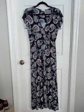 Women’s Navy Paisley Wrap Maxi Dress
